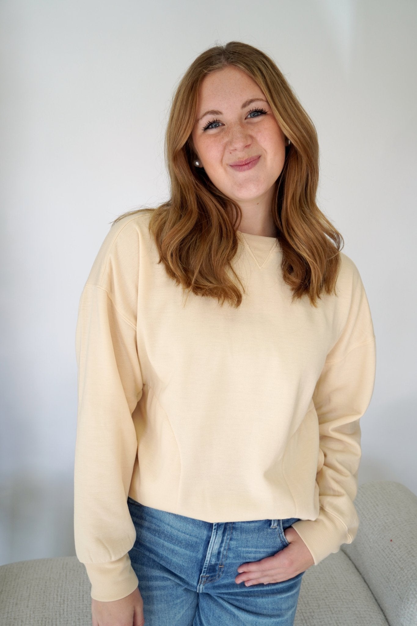 Mila Cream Classic Crew Sweatshirt – Soft Neutral Everyday Pullover - Anderson Ave boutique