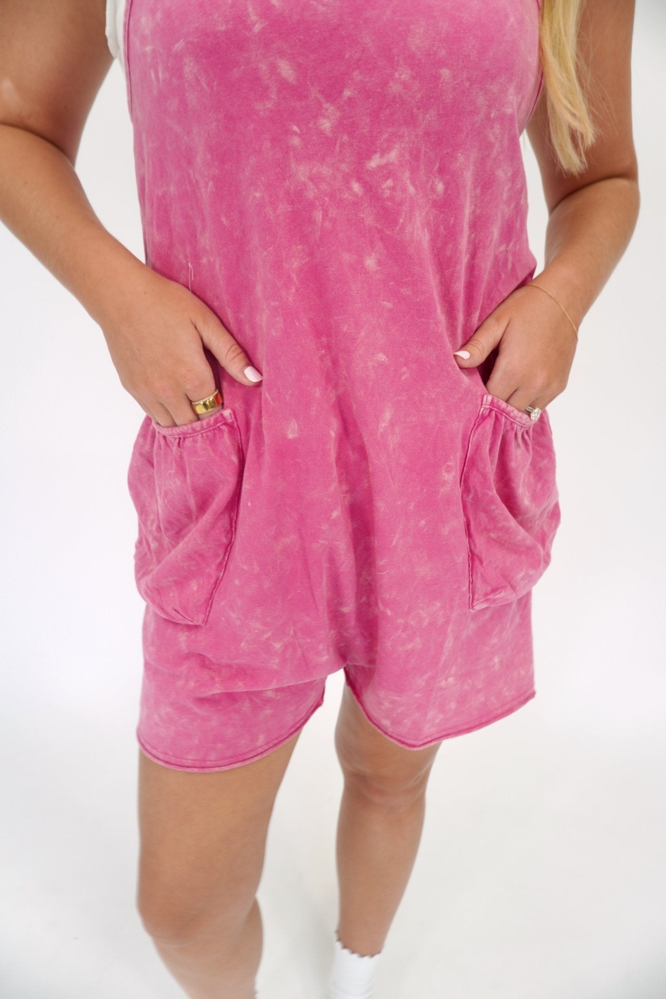 Mineral Wash Cotton Knit Loungewear Romper with Pockets - Anderson Ave boutique