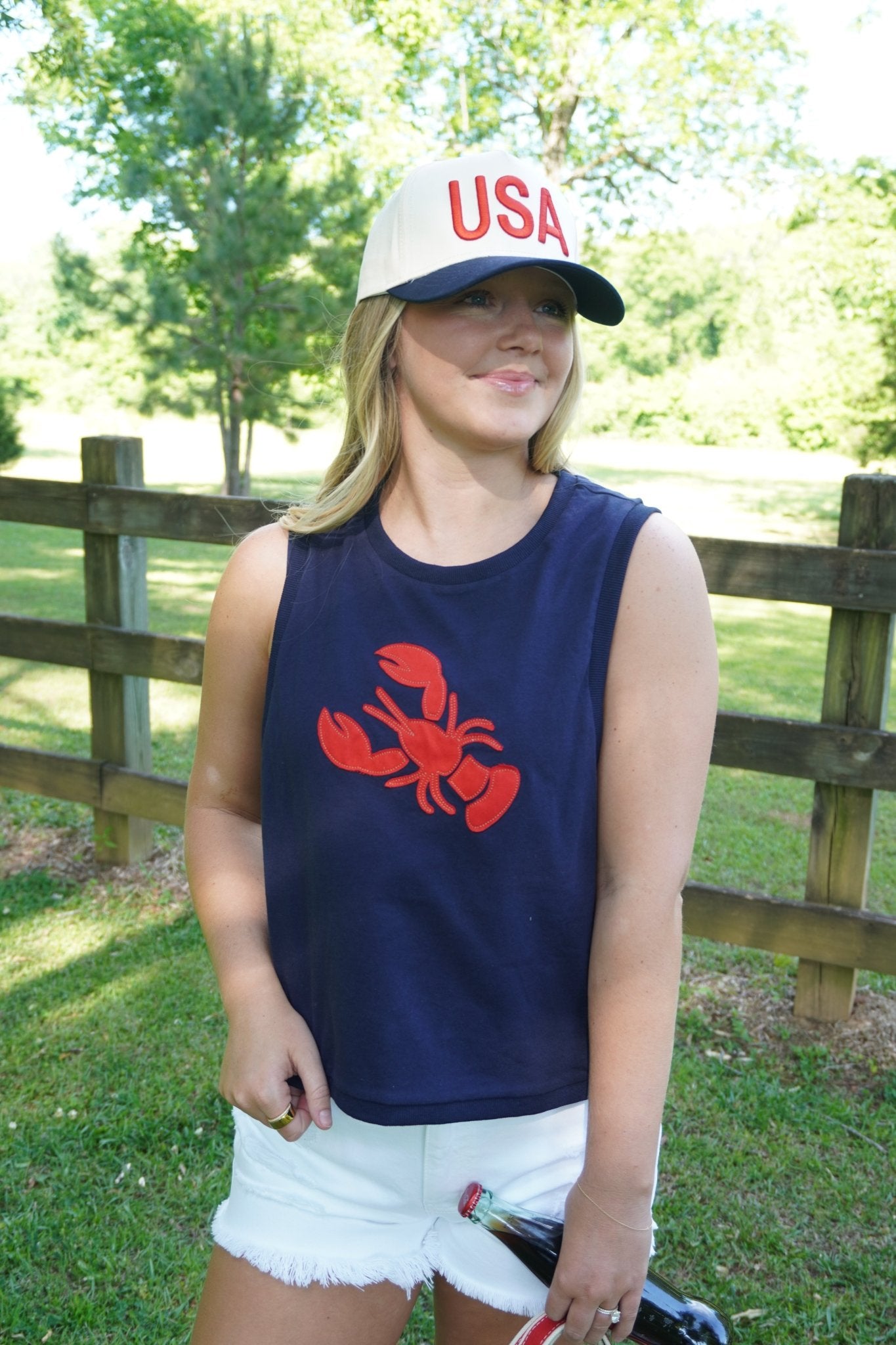 Navy Lobster Patch Tank - Anderson Ave boutique