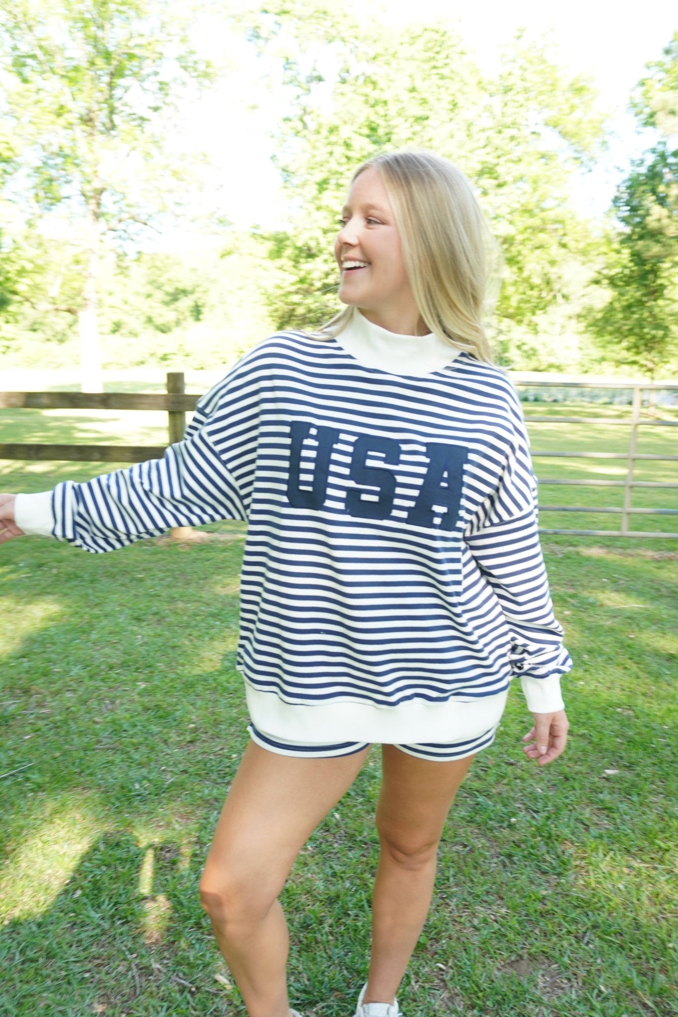 Navy Stripe USA Lounge Set - Anderson Ave boutique