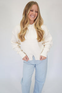 Nora Classic Ribbed Knit Pullover Top - Cream - Anderson Ave boutique