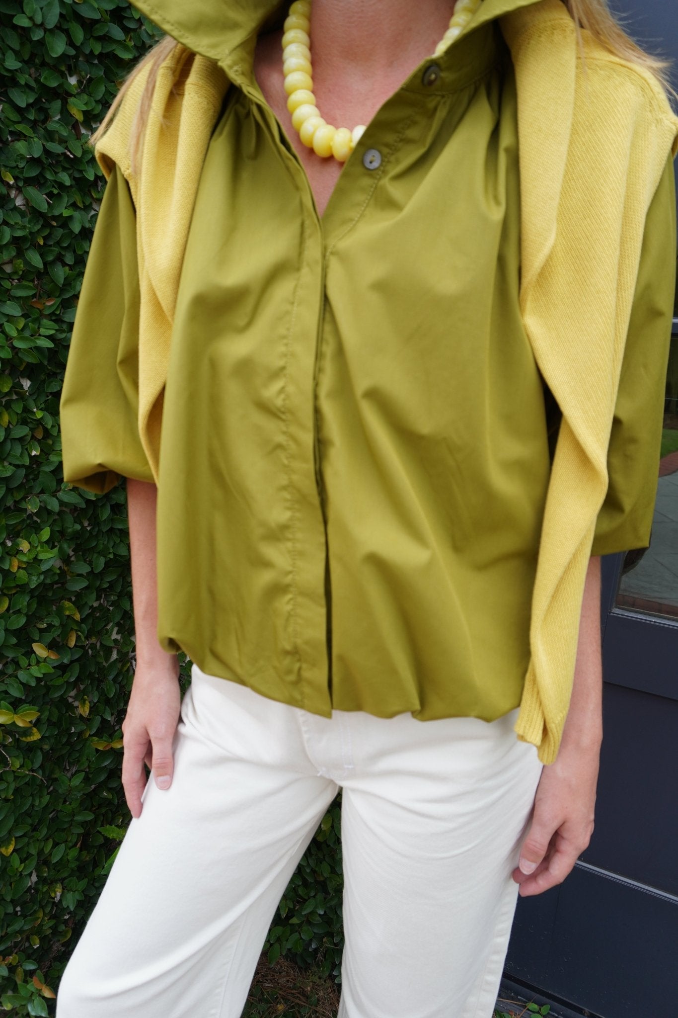 Olive Gathered Balloon Sleeve Blouse - Anderson Ave boutique