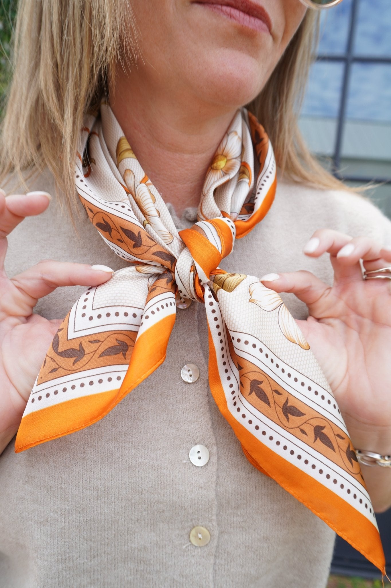 Orange Floral Print Silk Square Scarf - Anderson Ave boutique