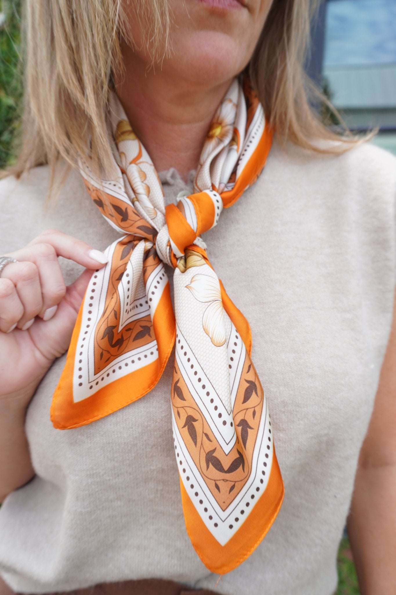 Orange Floral Print Silk Square Scarf - Anderson Ave boutique
