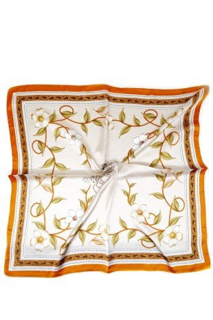Orange Floral Print Silk Square Scarf - Anderson Ave boutique