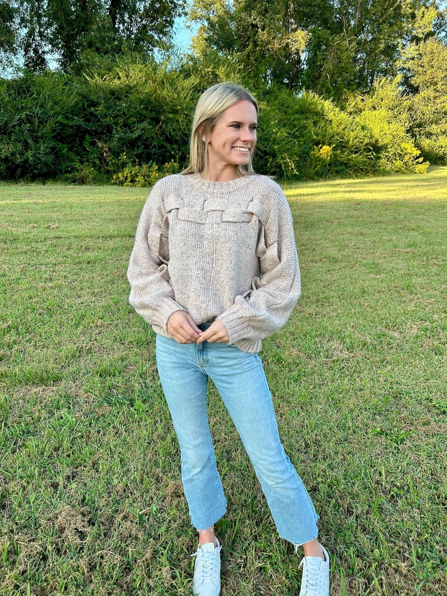 Penelope Criss Cross Pattern Sweater - Anderson Ave boutique