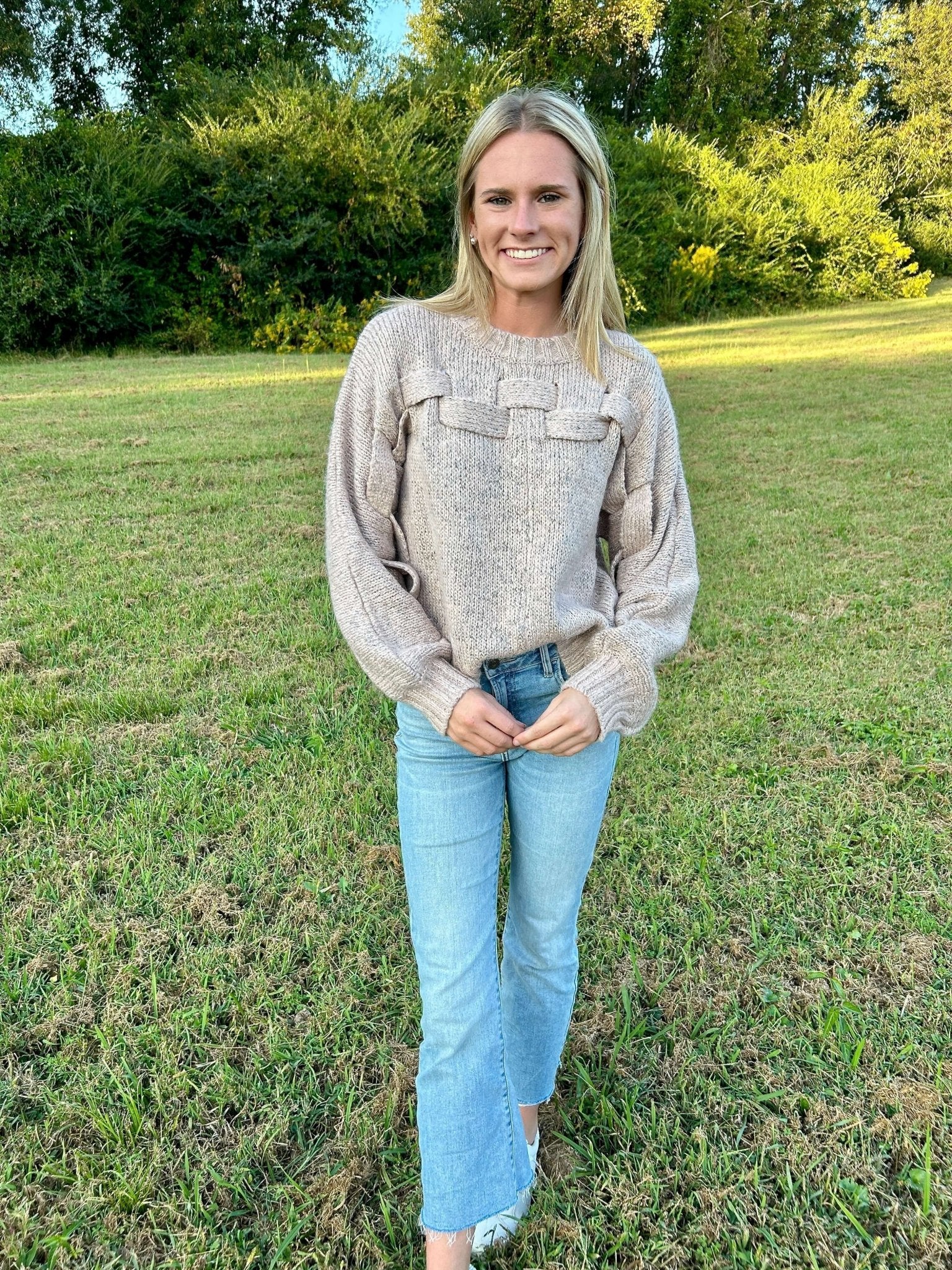 Penelope Criss Cross Pattern Sweater - Anderson Ave boutique
