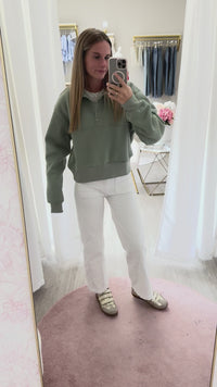 Boutique Sage Green Pullover Sweatshirt – collared women’s sweatshirt ideal for layering and casual style.