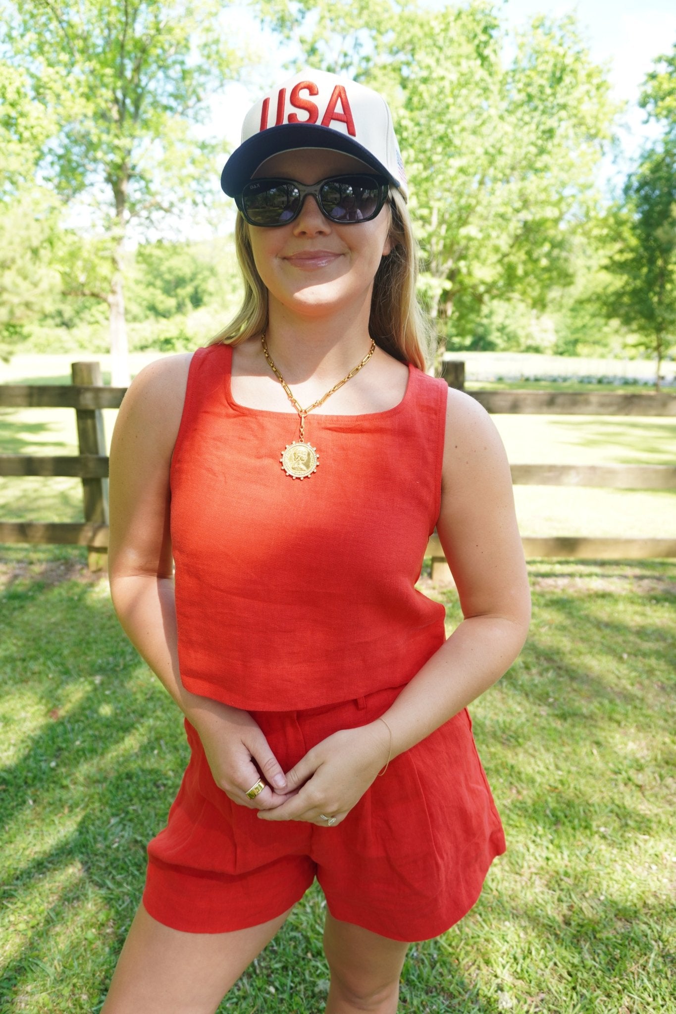 Red Linen Crop Tank Top - Anderson Ave boutique
