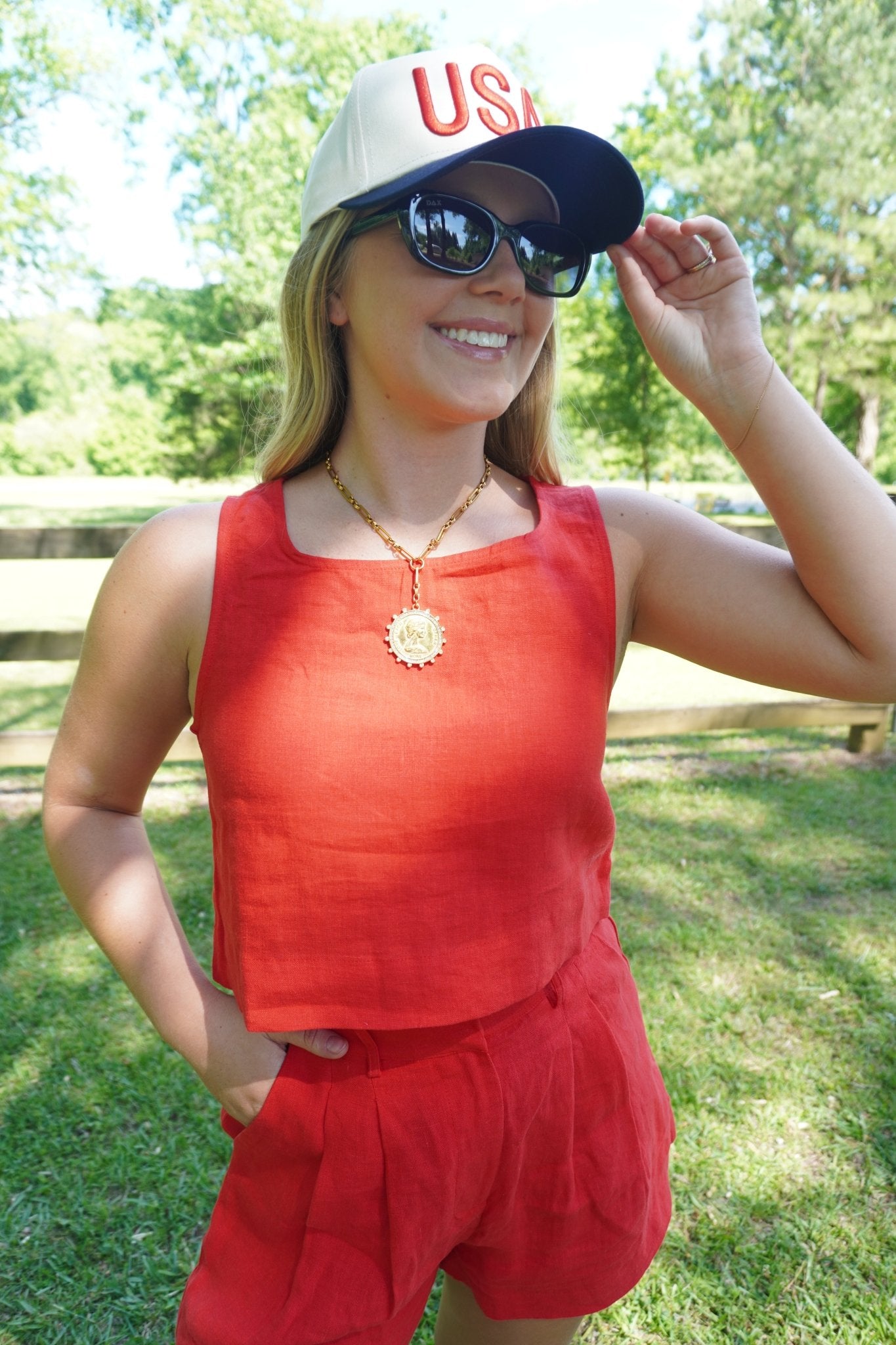 Red Linen Crop Tank Top - Anderson Ave boutique