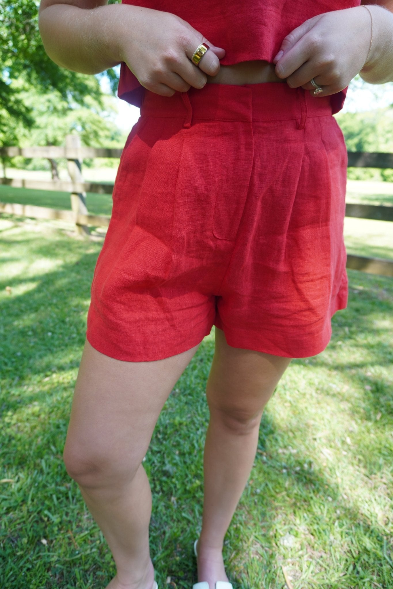 Red Linen Pocket Shorts - Anderson Ave boutique