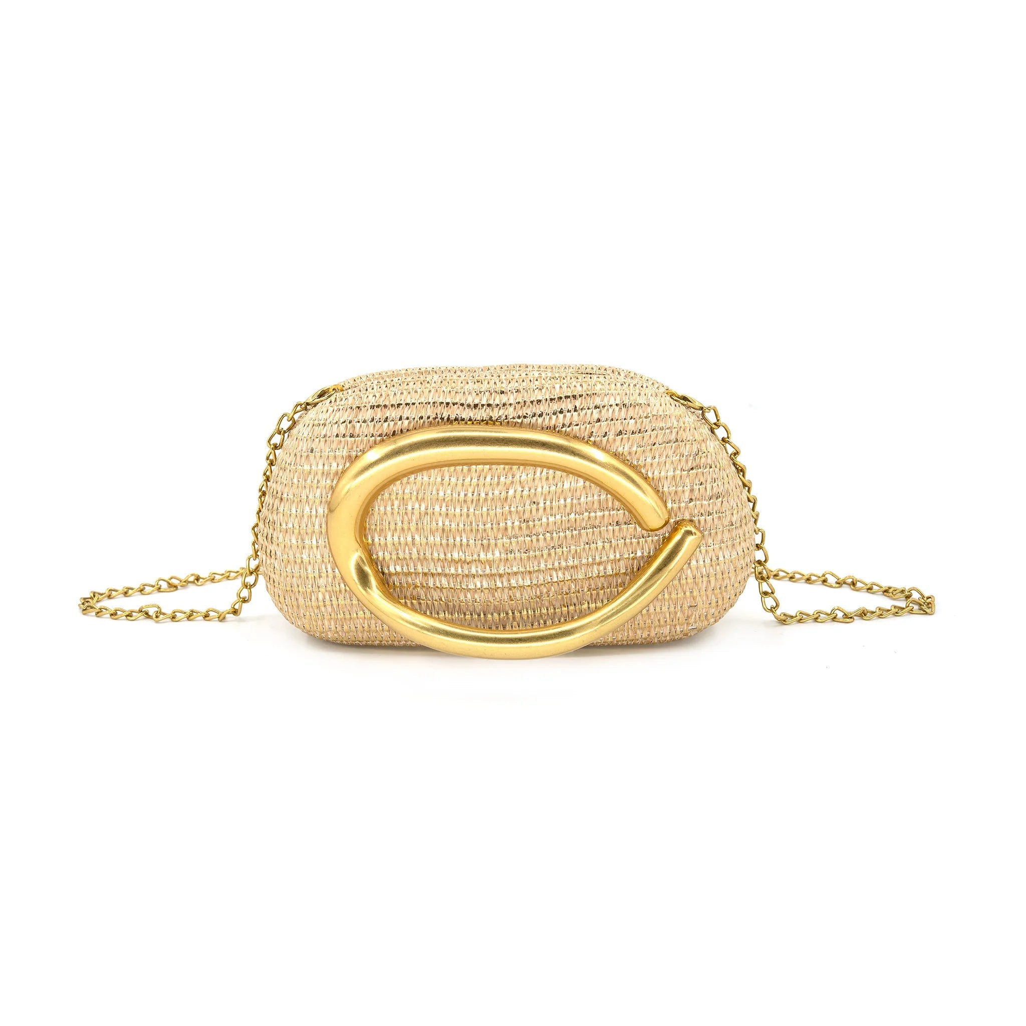 Seraphina Sculptural Gold - Handle Woven Clutch – Elegant Summer Evening Bag - Anderson Ave boutique