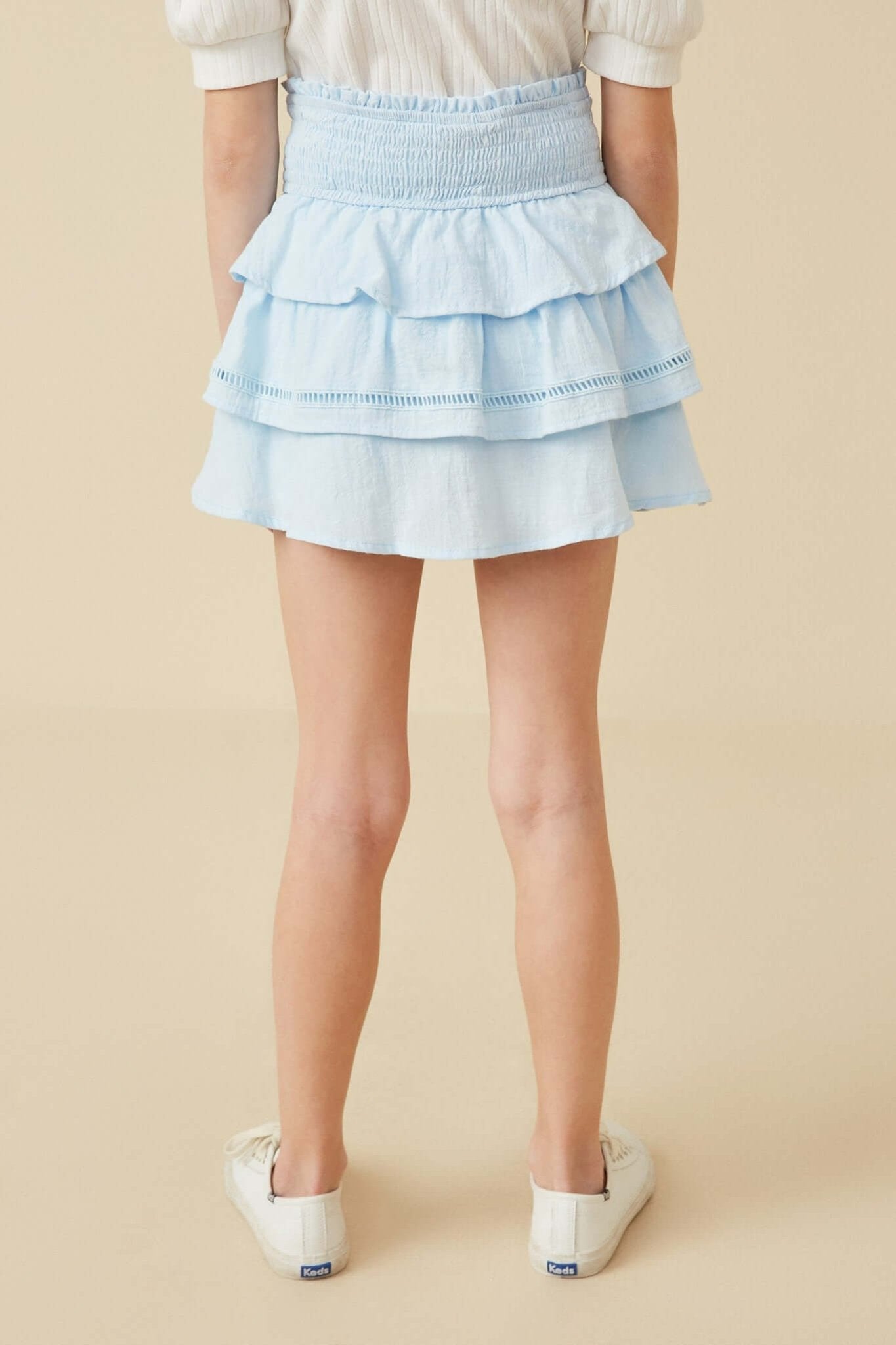 Sky Ruffle Smocked Tiered Mini Skirt – Light Blue | Tween Girls - Anderson Ave boutique