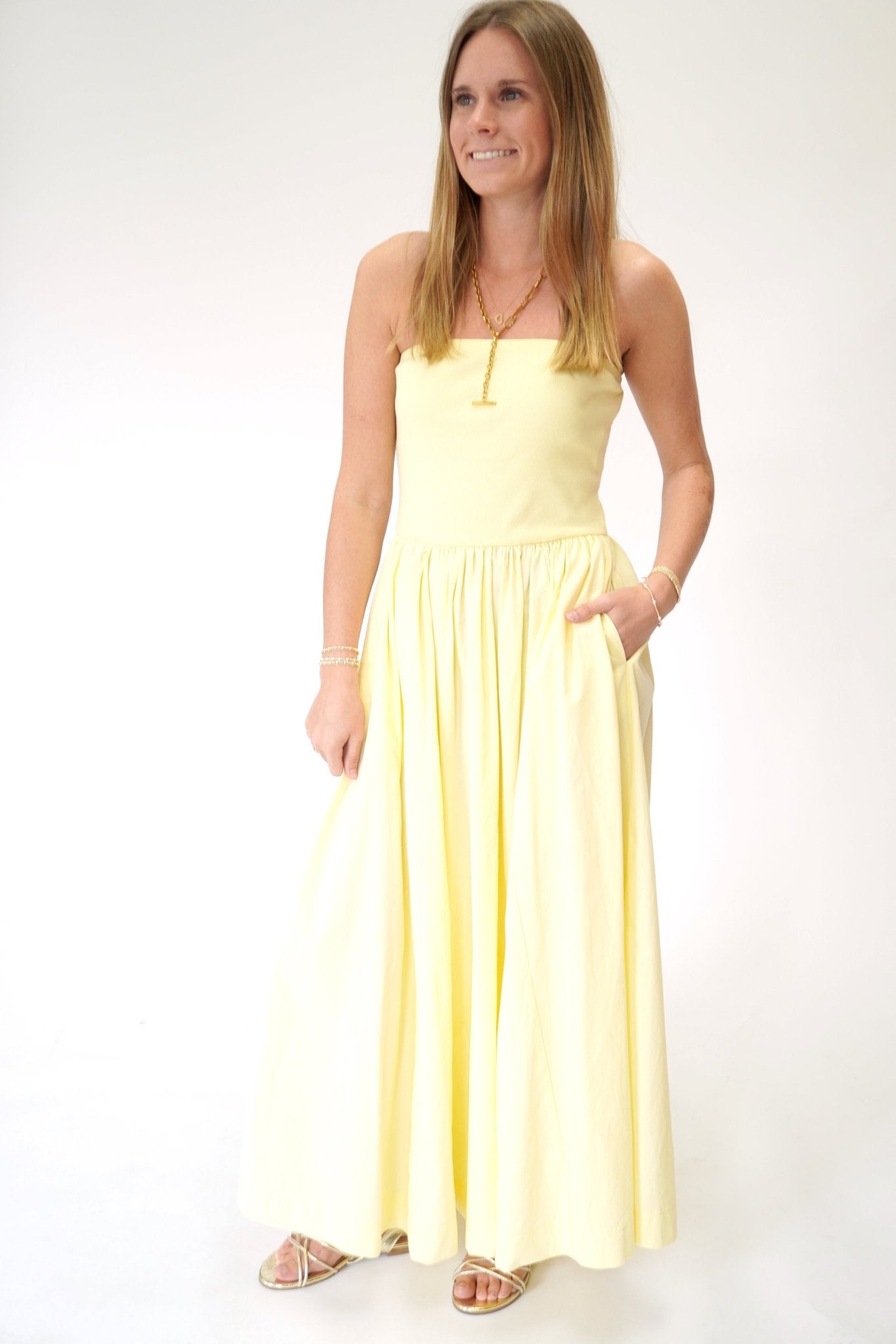 Sunny Day Strapless Ribbed Cotton Midi Dress - Butter yellow - Anderson Ave boutique