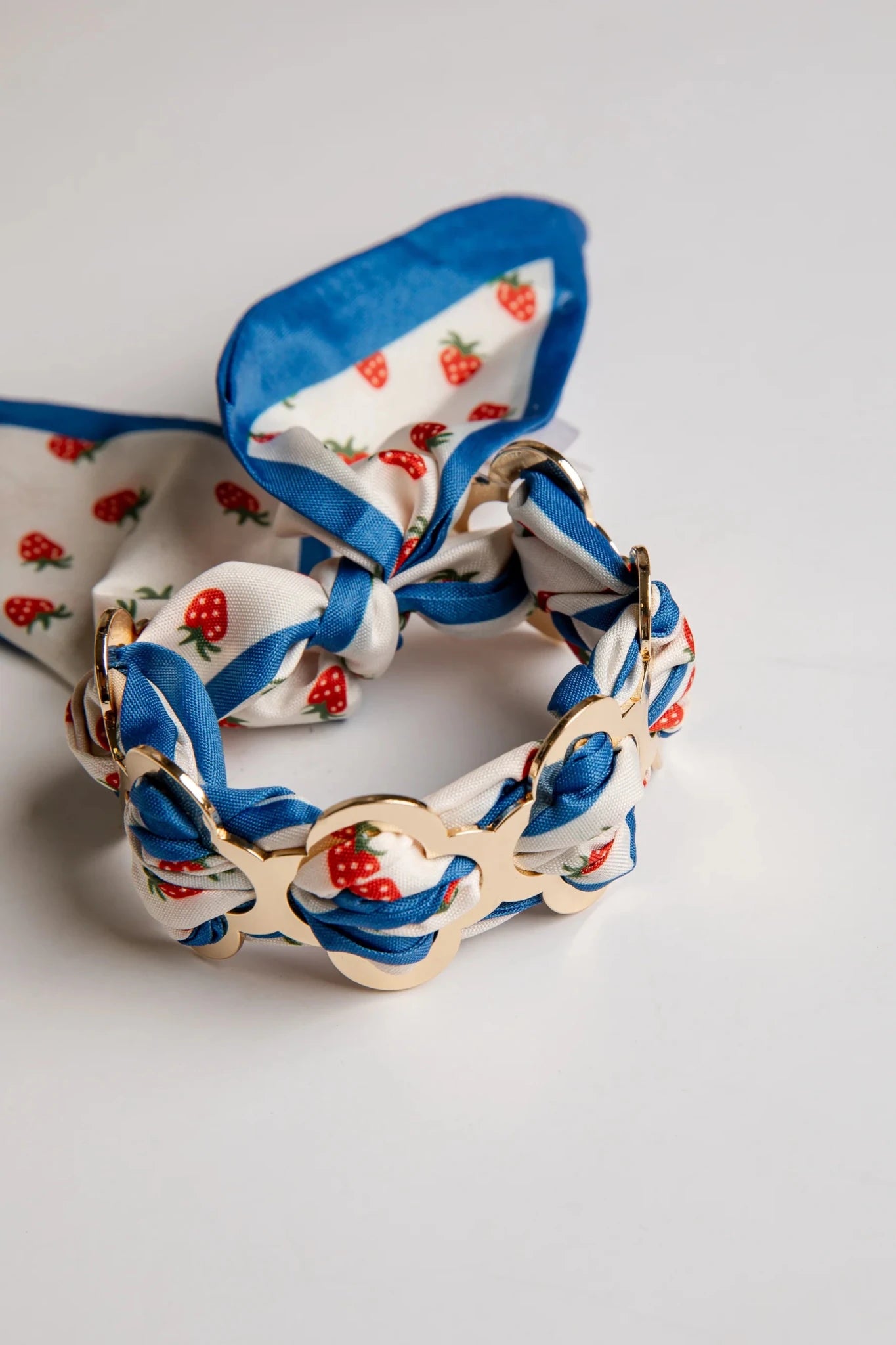 Teagan Strawberry Print Blue Scarf Bracelet - Anderson Ave boutique