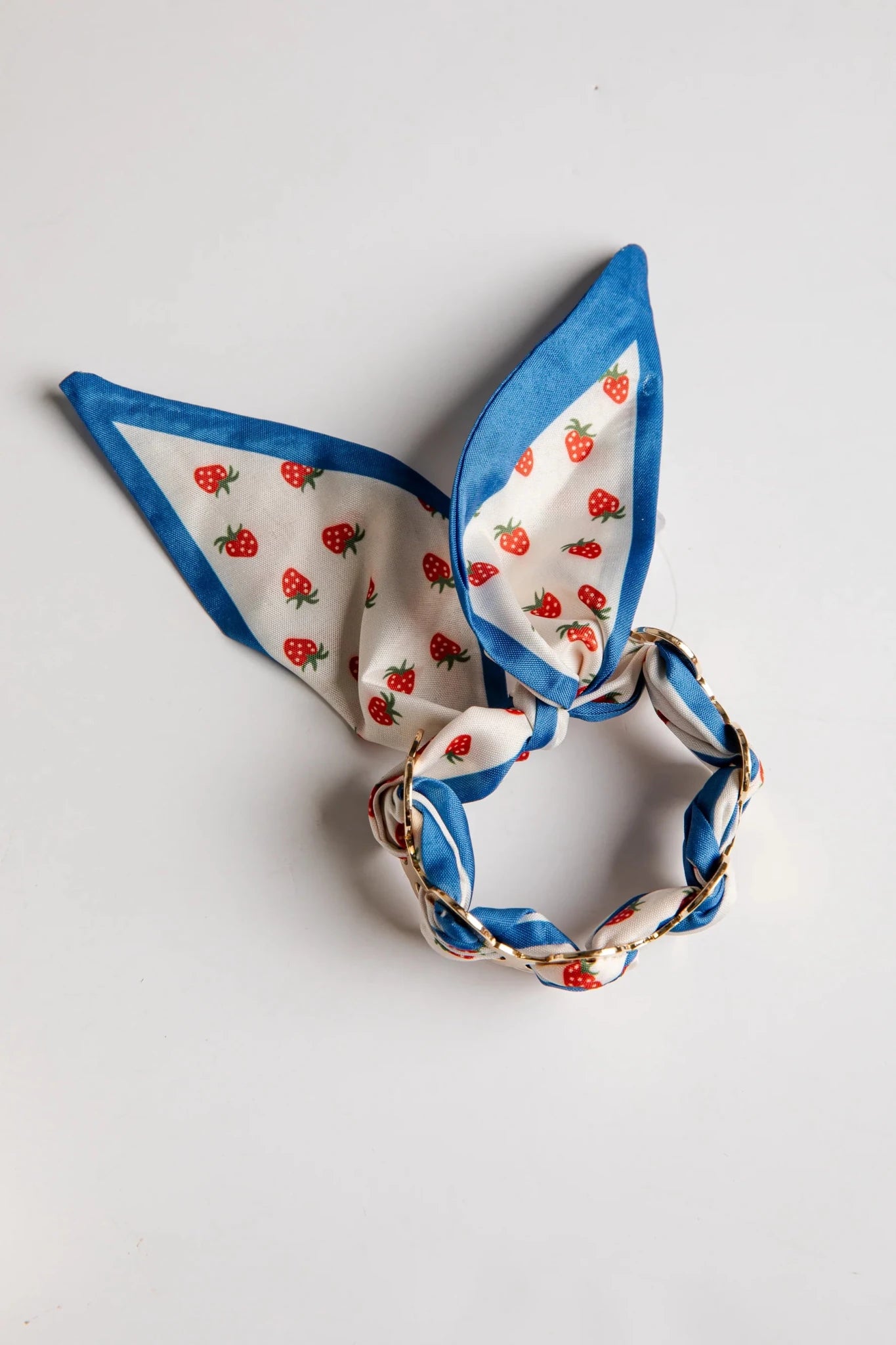 Teagan Strawberry Print Blue Scarf Bracelet - Anderson Ave boutique