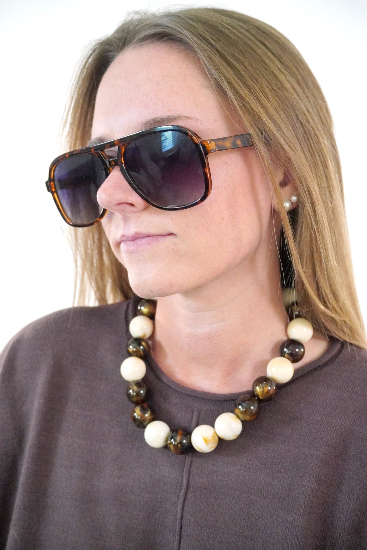 Tortoise & Cream Chunky Beaded Necklace - Anderson Ave boutique