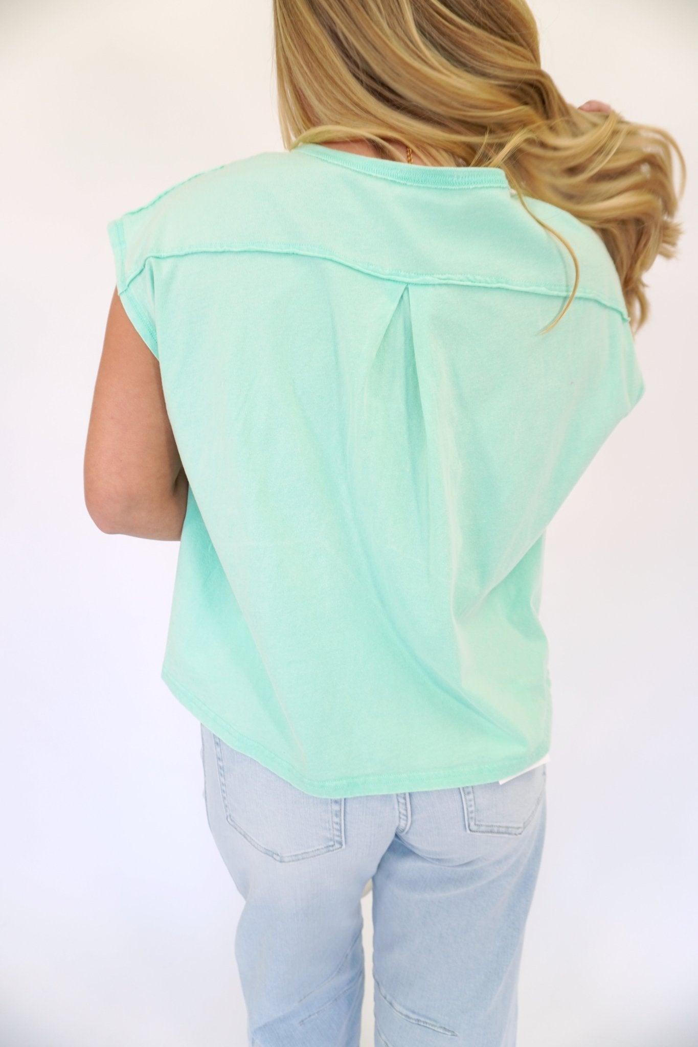 Vintage Wash Henley Cap Sleeve Cotton Tee - Anderson Ave boutique