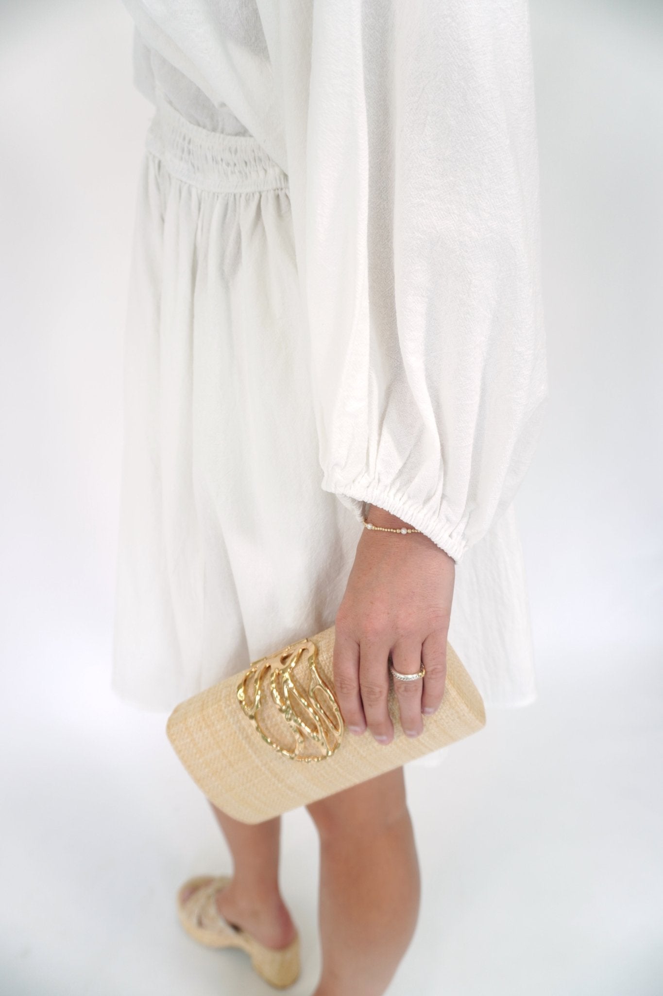 Willow Deep V - Neck Cotton Bishop Sleeve Mini Dress - Anderson Ave boutique