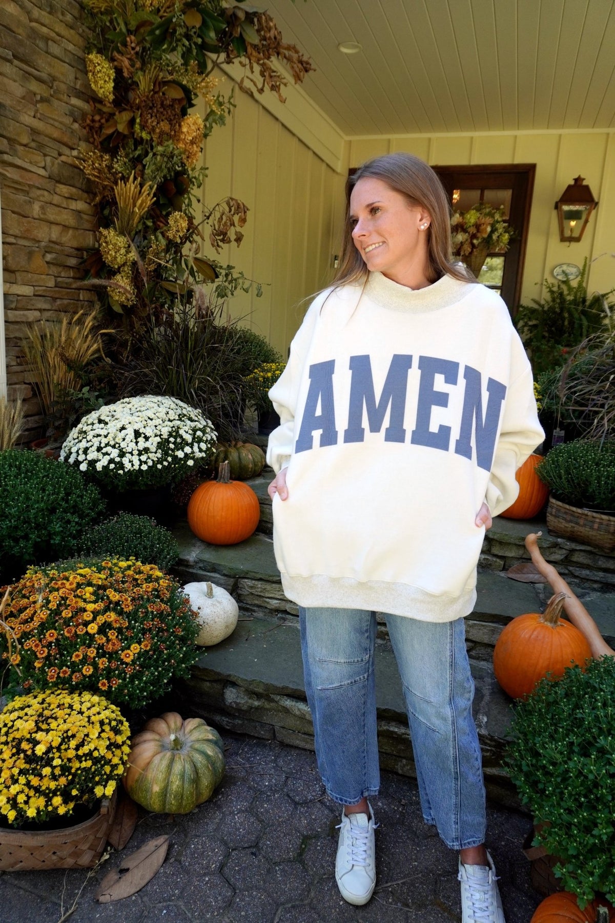 WWJD & AMEN Reversible Mock Neck sweatshirt - Anderson Ave boutique