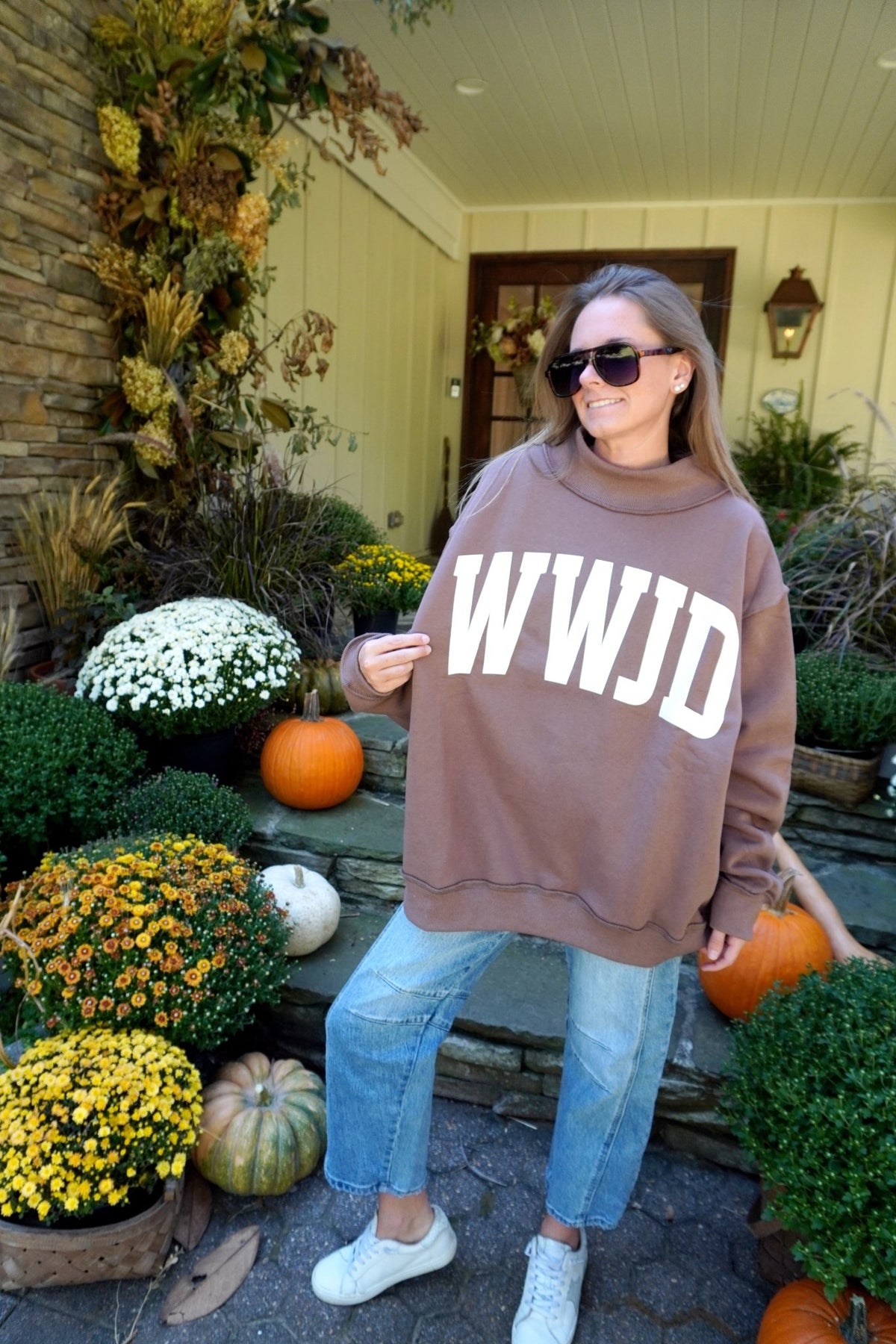 WWJD + AMEN Reversible Mock Neck Sweatshirt - Brown - Anderson Ave boutique