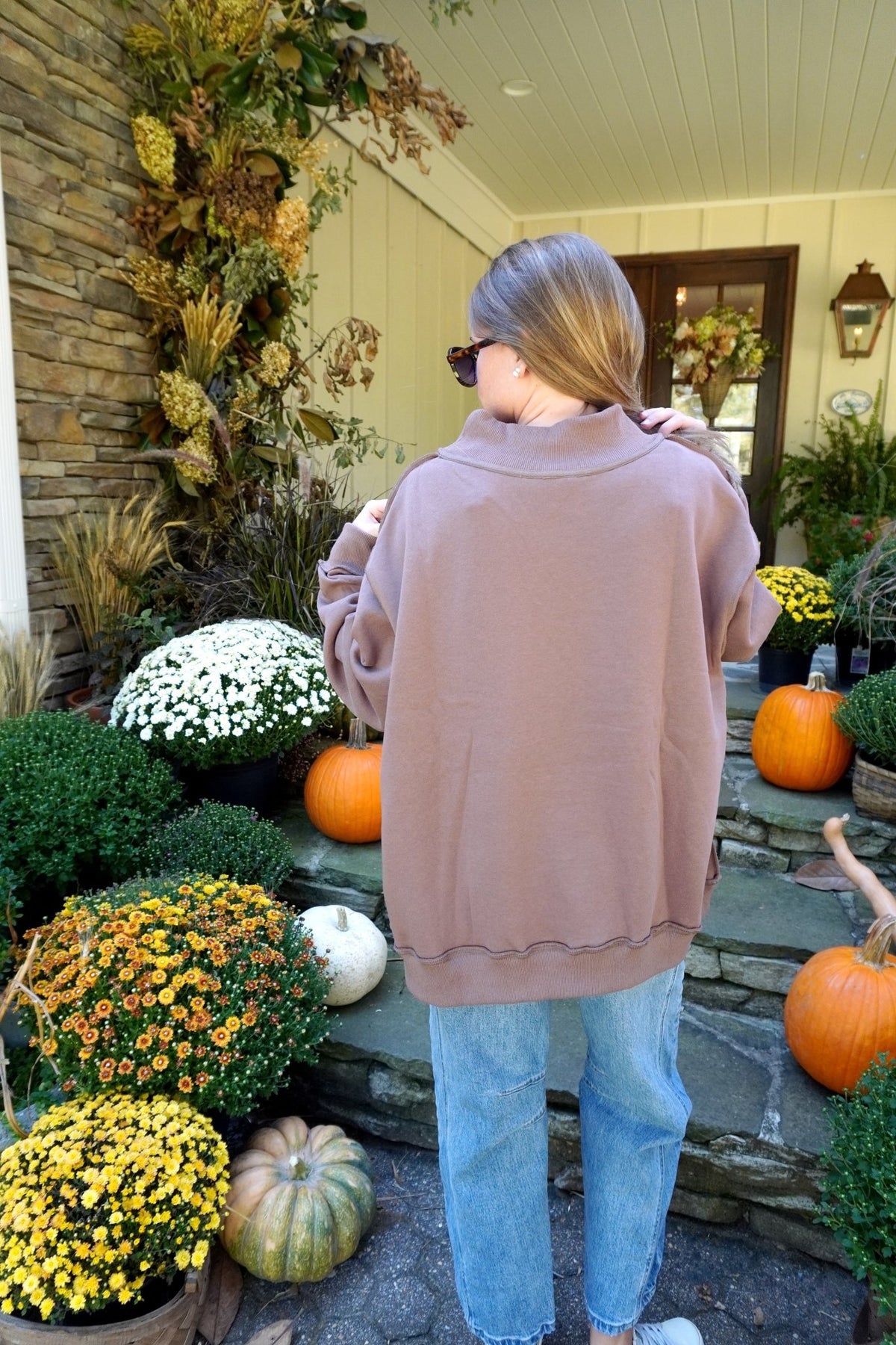 WWJD + AMEN Reversible Mock Neck Sweatshirt - Brown - Anderson Ave boutique