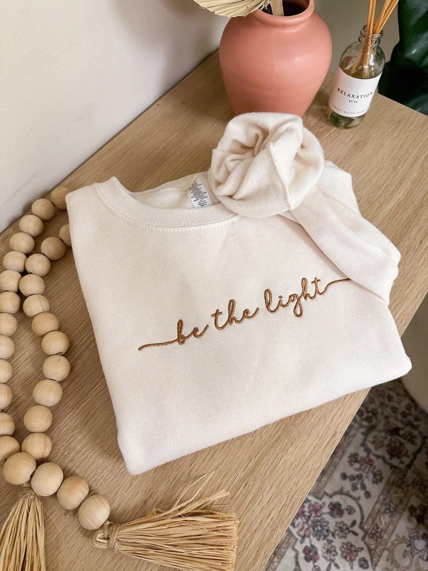 Embroidered Be the Light Sweatshirt - Cream