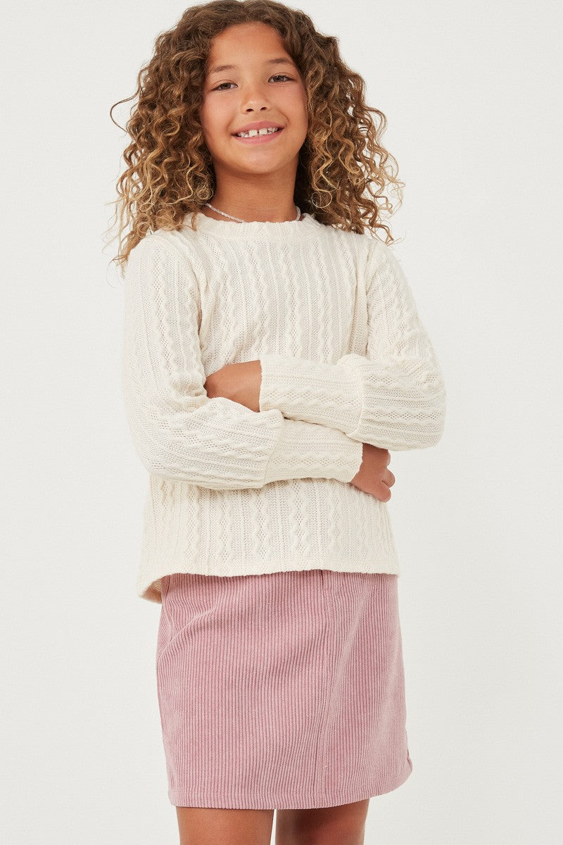 Long Cuff Cable Knit Pullover Top