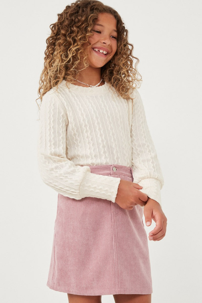 Long Cuff Cable Knit Pullover Top