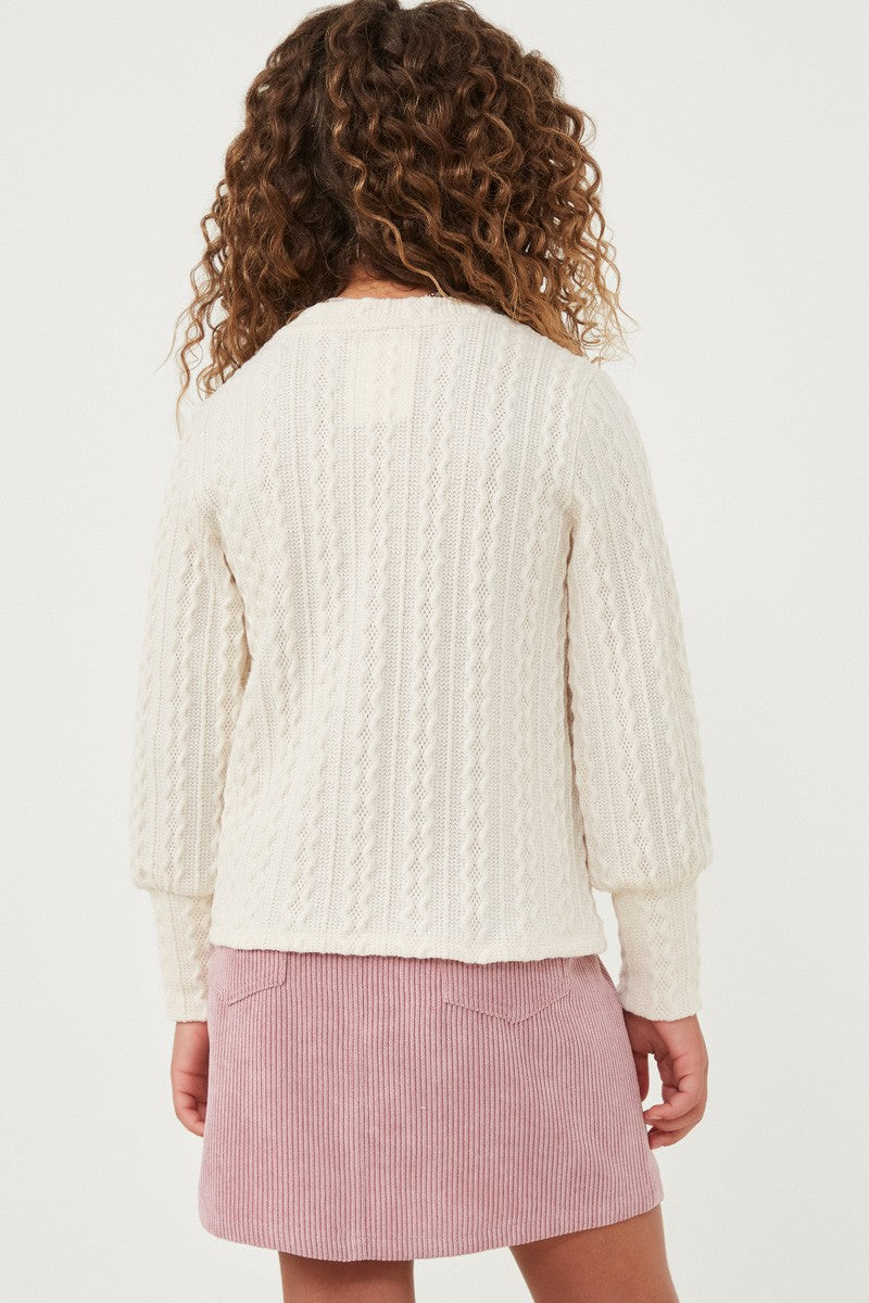 Long Cuff Cable Knit Pullover Top