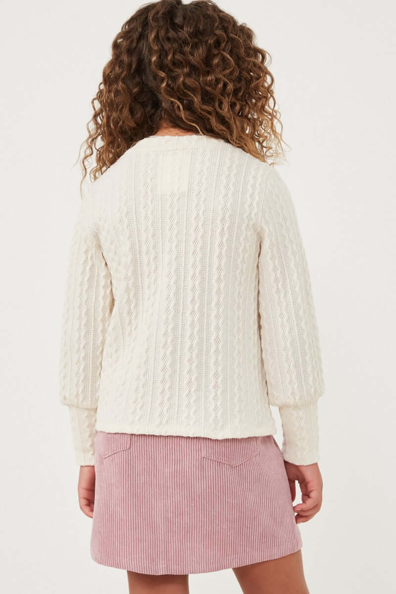 Long Cuff Cable Knit Pullover Top back