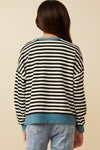 Tween Black, White, and Teal Striped Long Sleeve To
