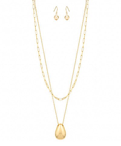 2 Layered Gold Teardrop Necklace Set - Anderson Ave boutique