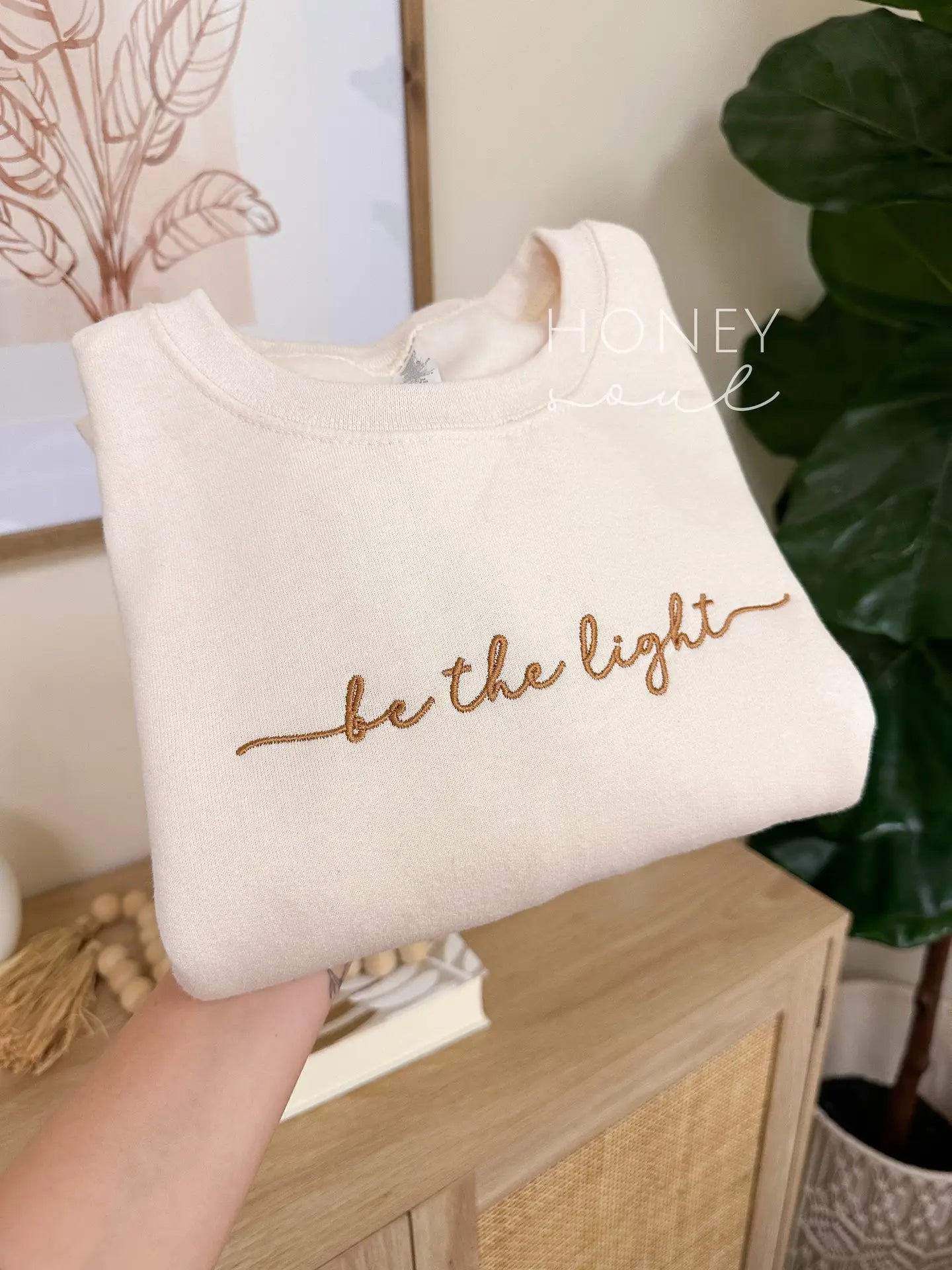 Embroidered Be the Light Sweatshirt - Cream