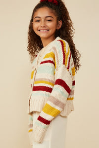 Tween Striped Knit Button-Up Cardigan