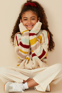 Tween Striped Knit Button-Up Cardigan