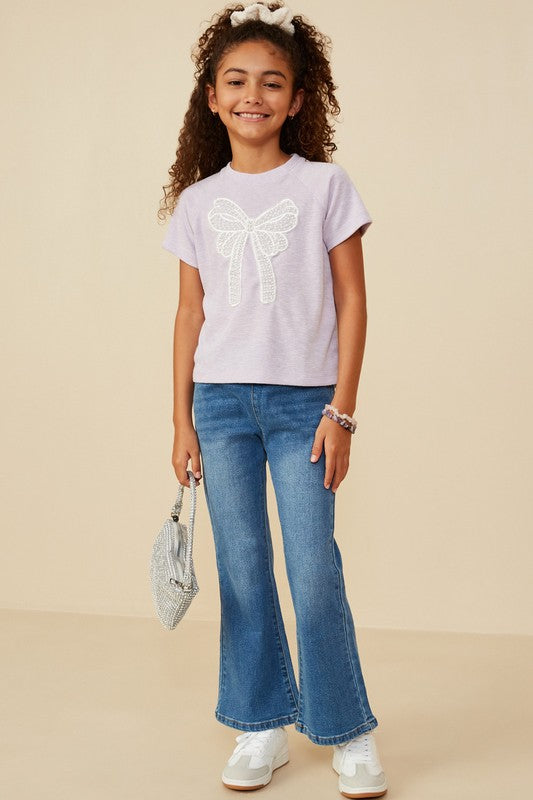 Lavender Lace Bow Tee – Girls Short Sleeve Top