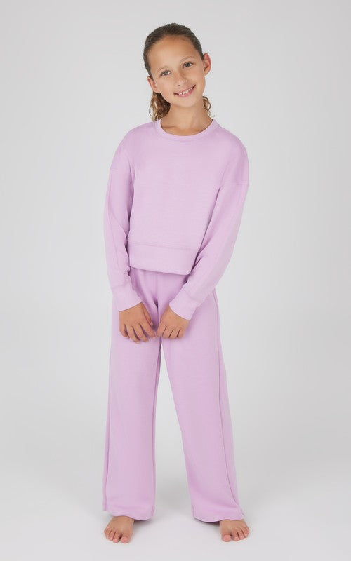 Scuba Side Slit Pullover and Pant Set - Fair Orchid