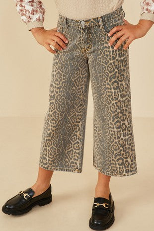 Tween Leopard Wide-Leg Cropped Jeans