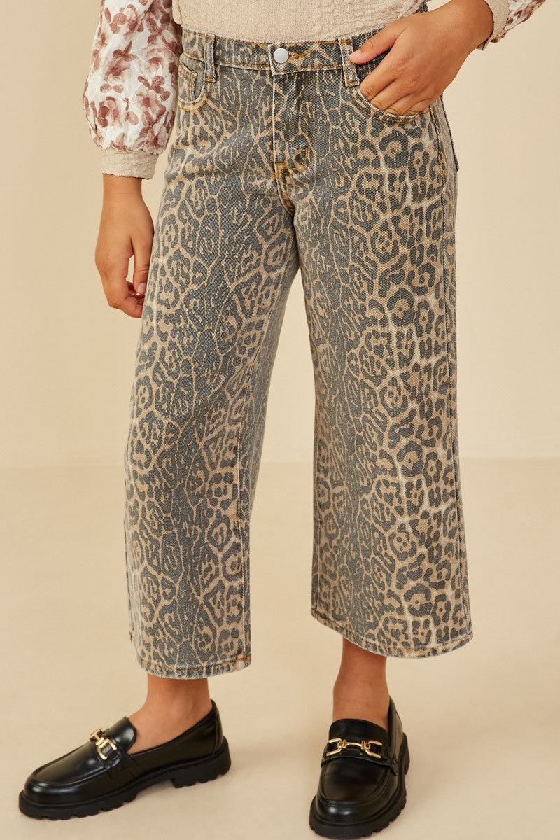 Tween Leopard Wide-Leg Cropped Jeans
