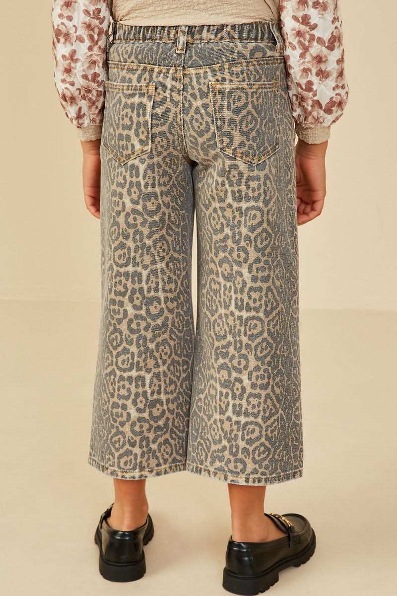Tween Leopard Wide-Leg Cropped Jeans