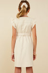 Tween Ruffle Sleeve Button-Front Belted Dress – Sandstone Beige