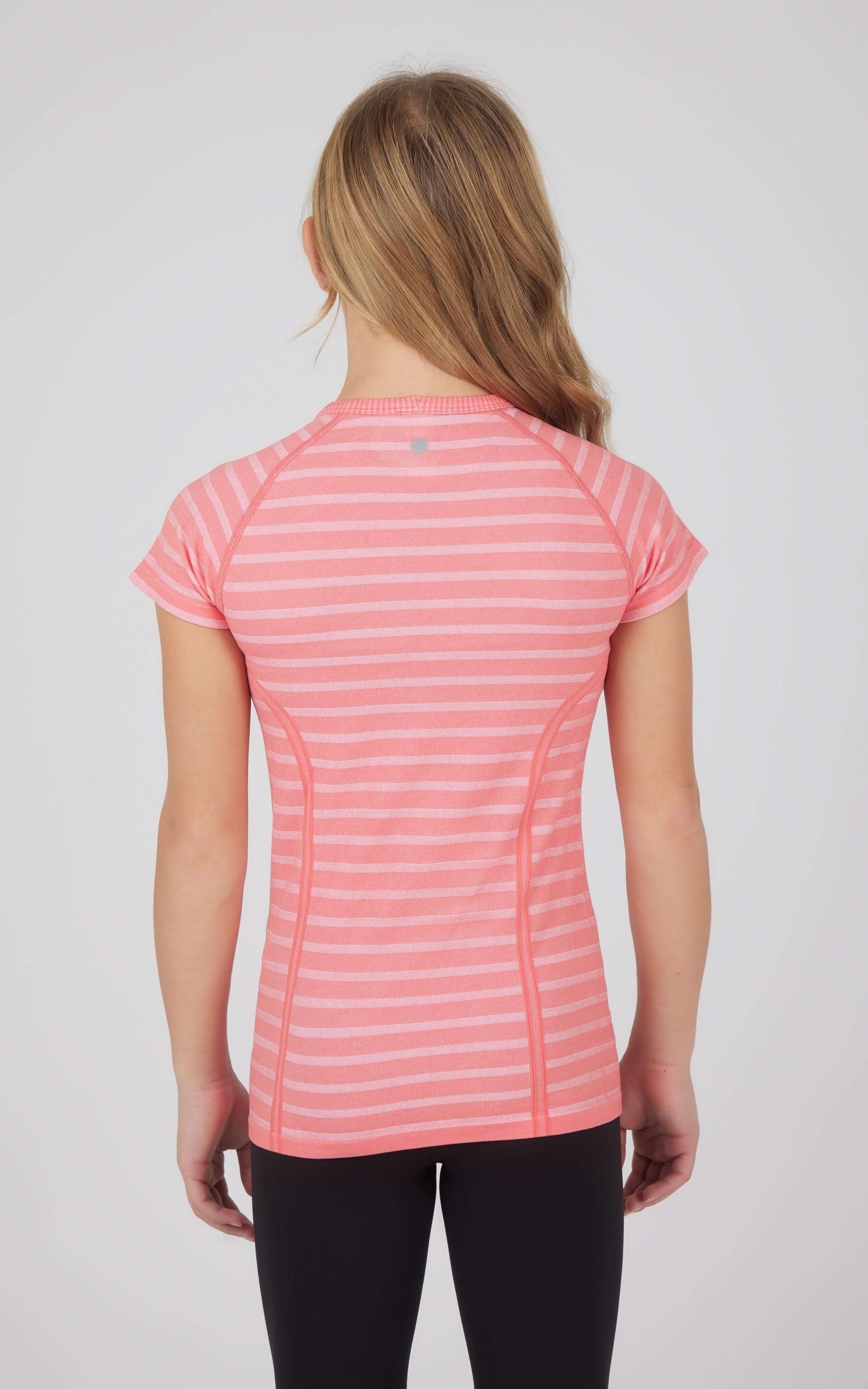 Stripe Seamless Crewneck Tee -Coral
