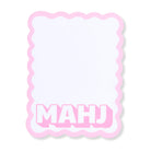 Pink Mahj Mahjong Tile Shufflers with scalloped border and bold MAHJ design sold as a pair for mahjong game nights and tournaments.