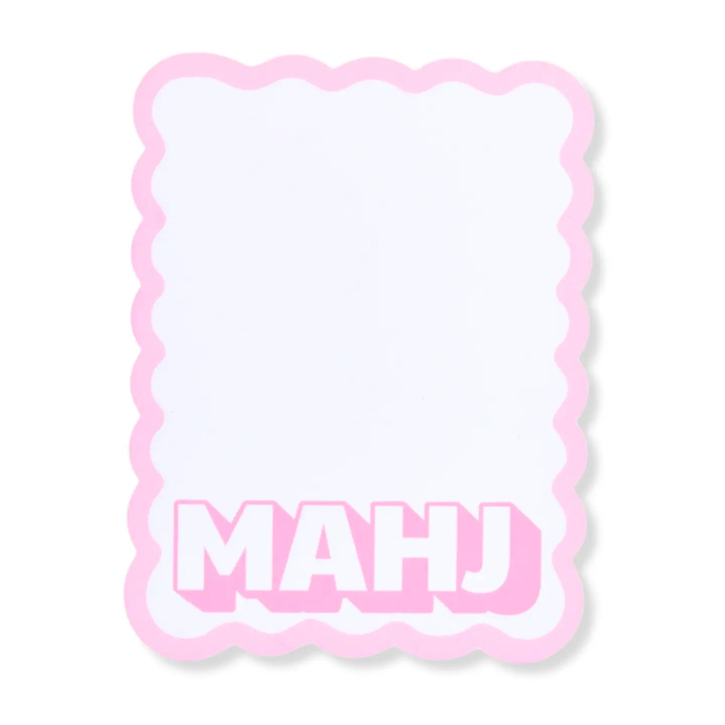 Pink Mahj Mahjong Tile Shufflers with scalloped border and bold MAHJ design sold as a pair for mahjong game nights and tournaments.
