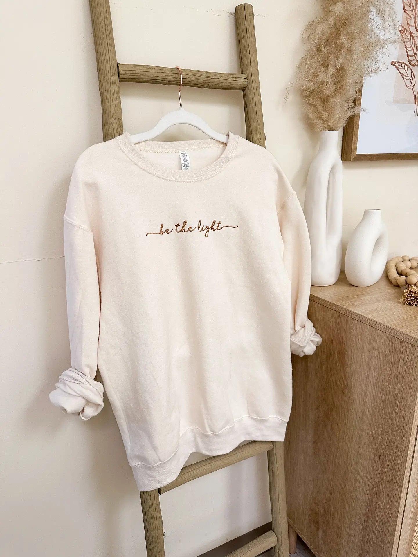 Embroidered Be the Light Sweatshirt - Cream