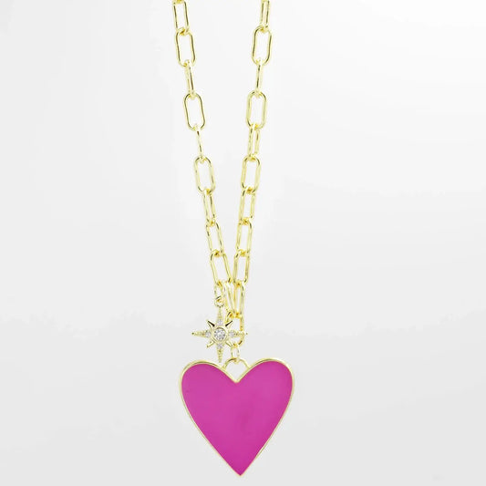 Heart / Star Necklace - Hot Pink