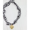 Black and White Houndstooth Scarf Necklace with Gold Heart Pendan