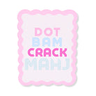 Dot Bam Crack Mahj mahjong tile shufflers with pink scalloped border and colorful mahjong-inspired design sold as a pair.
