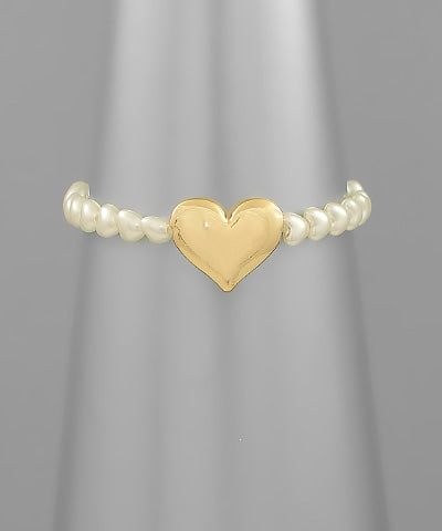 Heart Charm Pearl Bead Bracelet